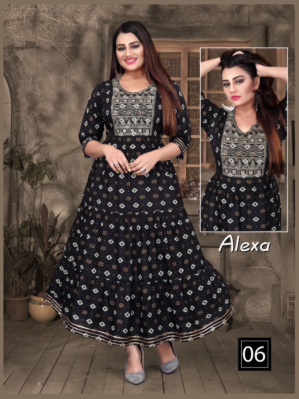 Aagya Golden Alexa Rayon Printed fancy Wear Designer Long Kurti Collection